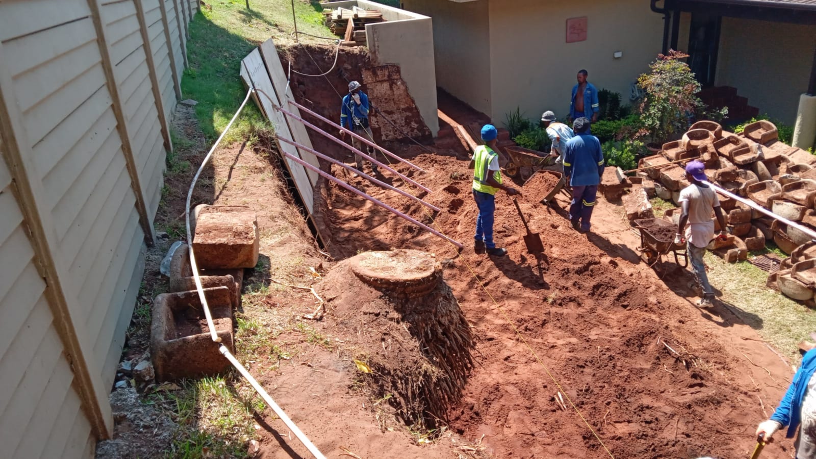 Before completion of retaining wall